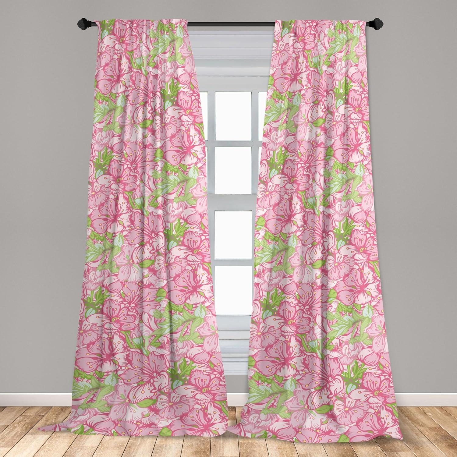 imageAmbesonne Flower Print Curtains Blurry Effect Spring Blossoms Floral Branches Vintage Romance Window Treatments 2 Panel Set for Living Room Bedroom Pair of 28 x 95 Rose Pink and Fern GreenPink and Pastel Green
