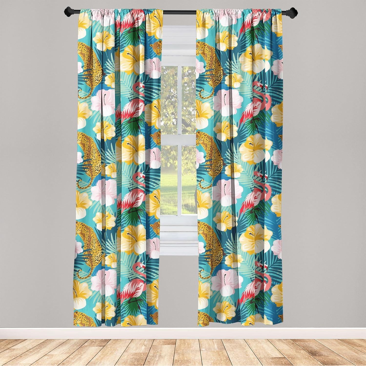 imageAmbesonne Flower Print Curtains Blurry Effect Spring Blossoms Floral Branches Vintage Romance Window Treatments 2 Panel Set for Living Room Bedroom Pair of 28 x 95 Rose Pink and Fern GreenTurquoise Multicolor