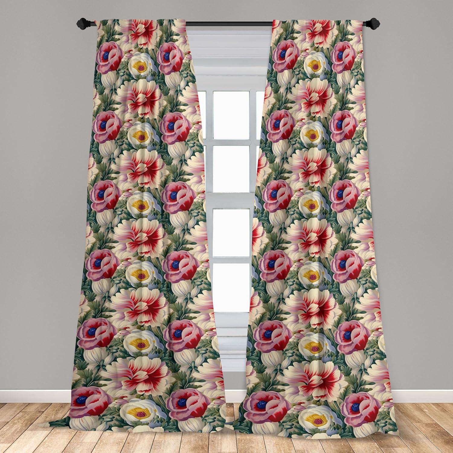 imageAmbesonne Flower Print Curtains Blurry Effect Spring Blossoms Floral Branches Vintage Romance Window Treatments 2 Panel Set for Living Room Bedroom Pair of 28 x 95 Rose Pink and Fern GreenReseda Green Pink and Ivory
