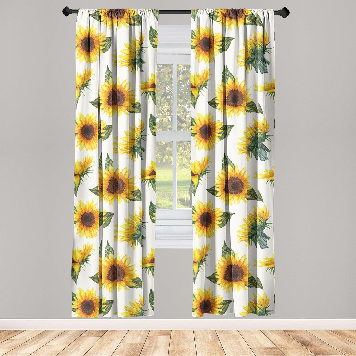 imageAmbesonne Nature Curtains Repetitive Sunflowers Leaves Floral Art on a Plain Background Window Treatments 2 Panel Set for Living Room Bedroom Pair of 28 x 84 Earth Yellow and Olive GreenEarth Yellow and Olive Green