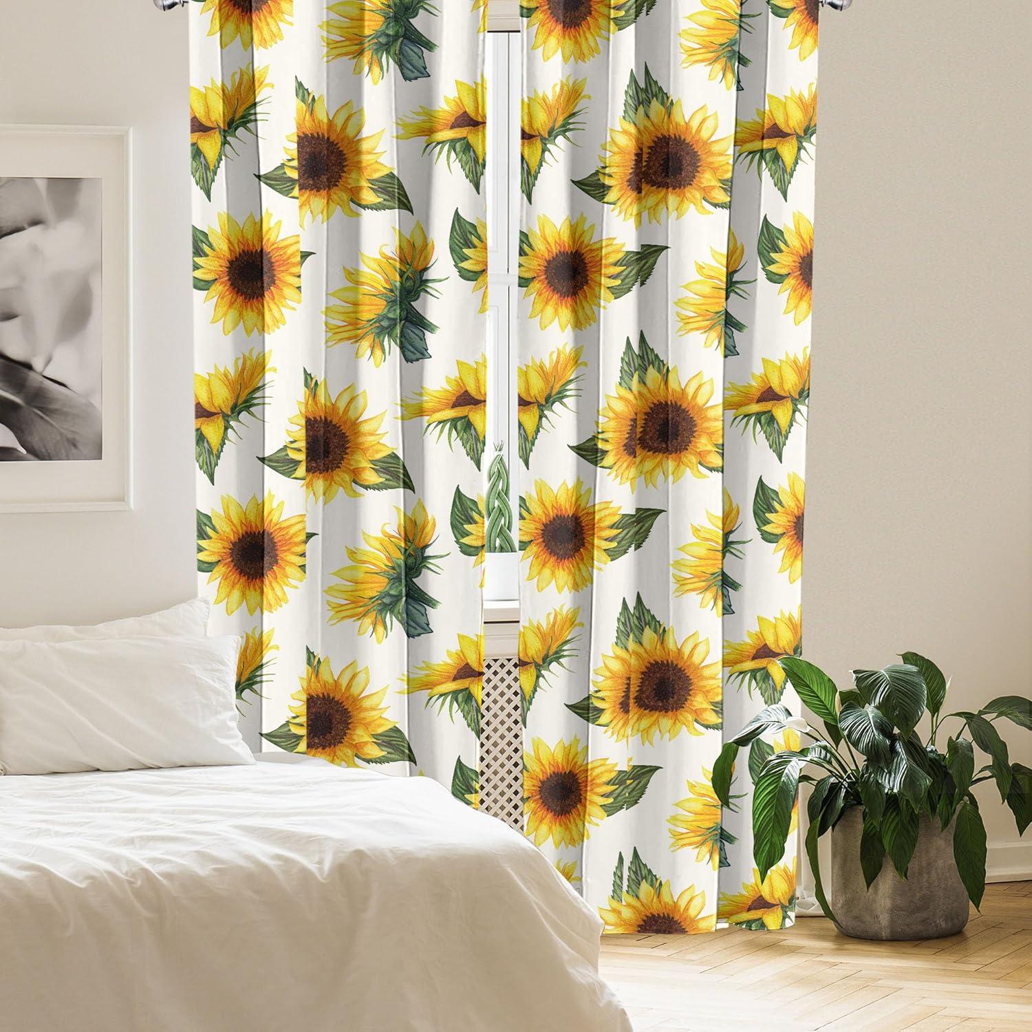 imageAmbesonne Nature Curtains Repetitive Sunflowers Leaves Floral Art on a Plain Background Window Treatments 2 Panel Set for Living Room Bedroom Pair of 28 x 84 Earth Yellow and Olive GreenEarth Yellow and Olive Green