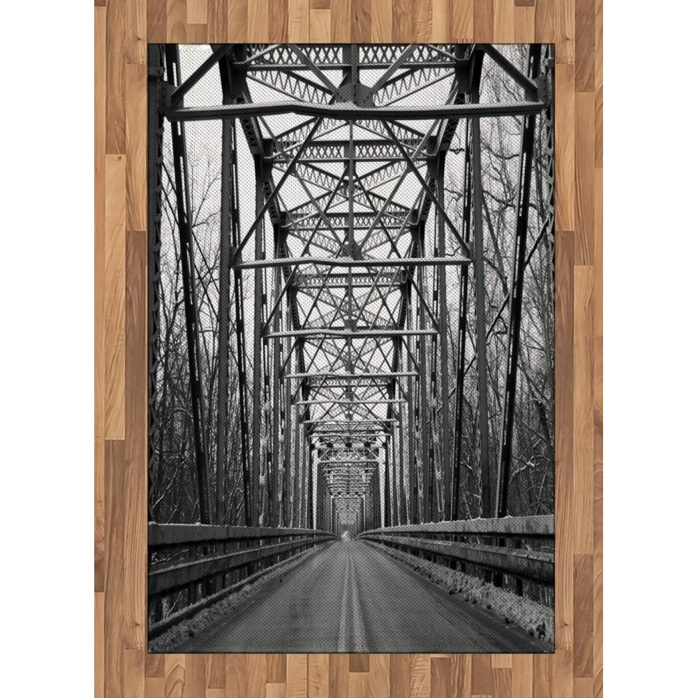 imageAmbesonne Black and White Area Rug Road Through Bridge Tunnel Urban City and Modern Architecture Image Flat Woven Accent Rug for Living Room Bedroom Dining Room 4 X 5 7 Black White Grey