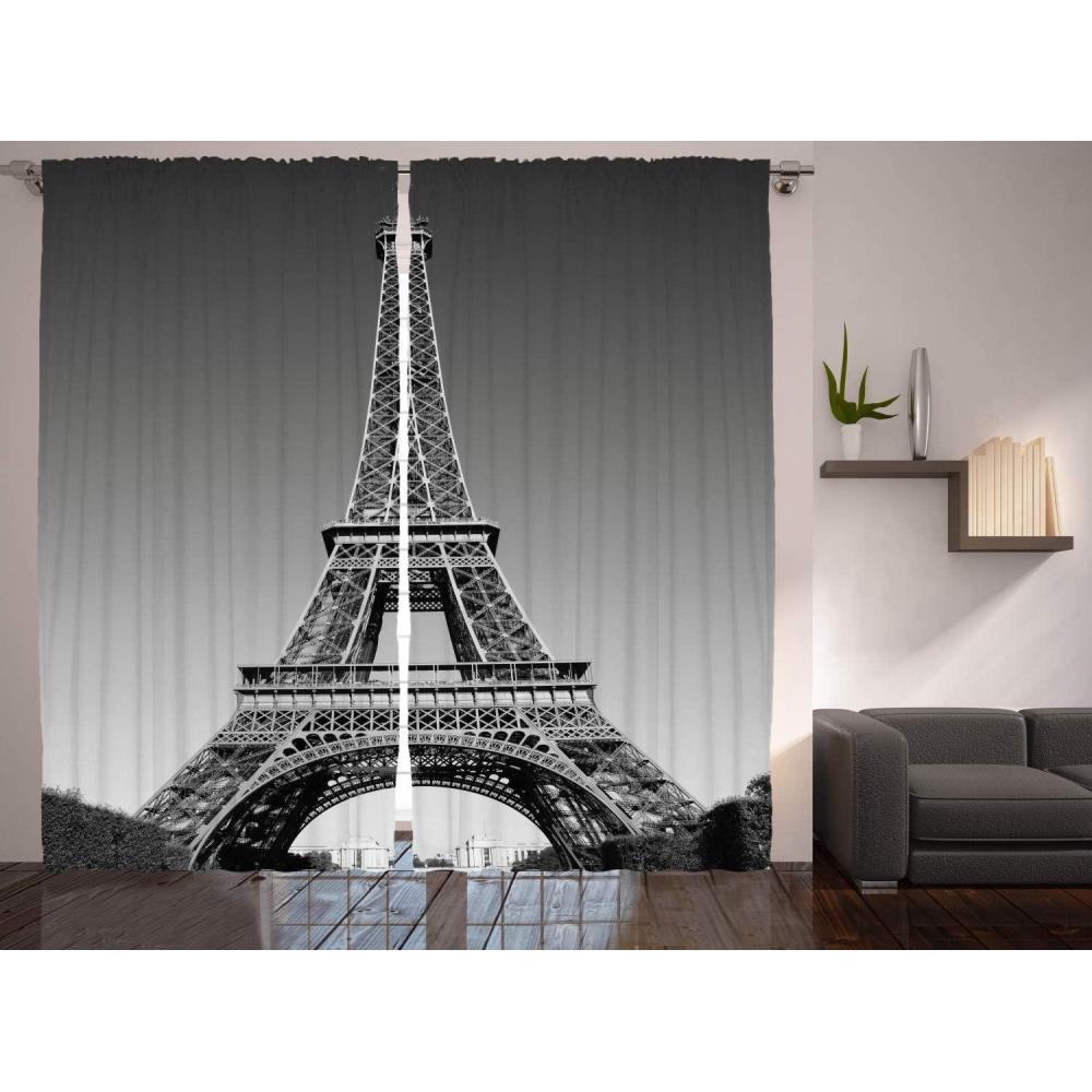 imageAmbesonne Eiffel Tower Curtains Paris Landmark Monochrome Picture of Cityscape European Urban Famous Place Image Living Room Bedroom Window Drapes 2 Panel Set 108 X 84 Grey Black