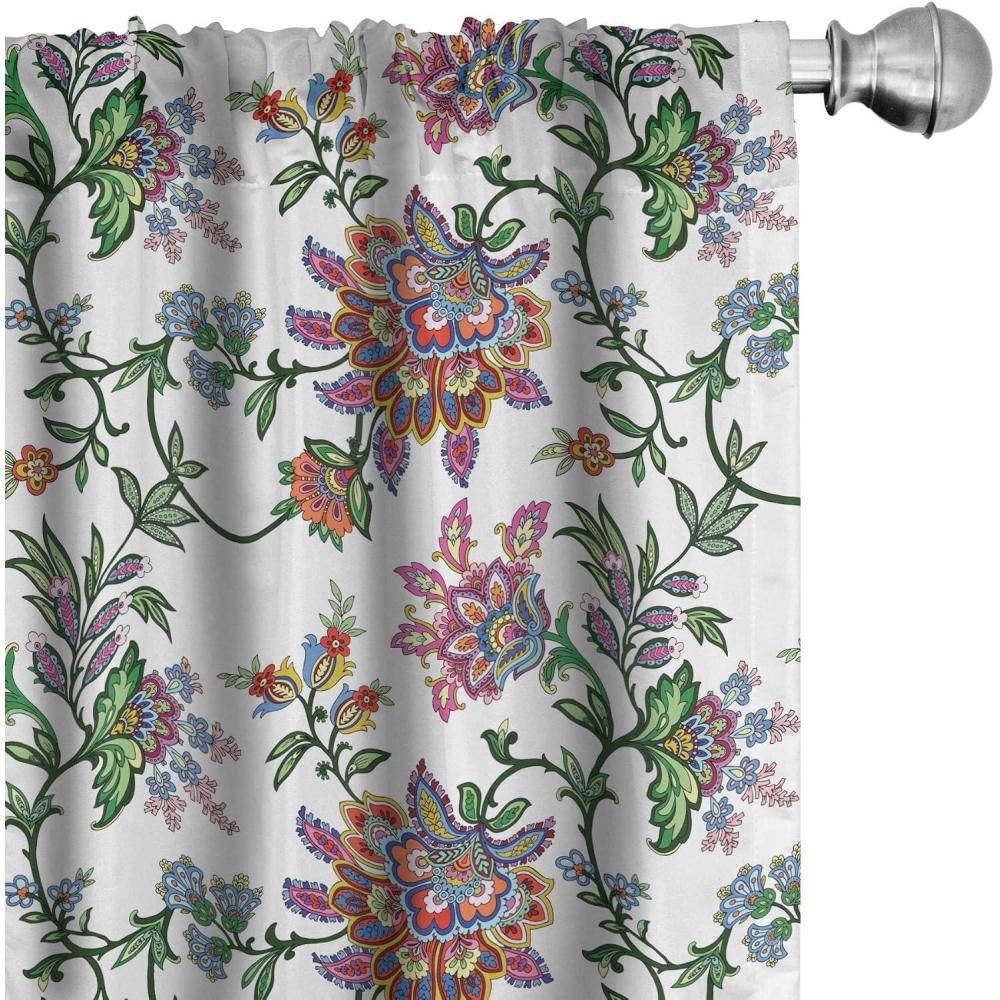 imageAmbesonne Floral Curtains Vintage Style Ornamental Flower Motifs Flourishing Romantic Spring Leaves Art Window Treatments 2 Panel Set for Living Room Bedroom Pair of  28 x 84 MulticolorMulti Color