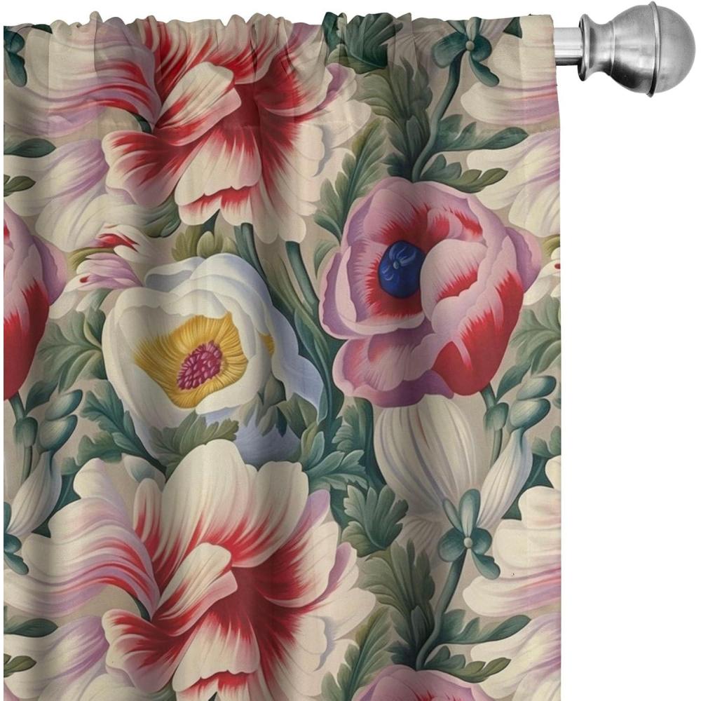 imageAmbesonne Flower Print Curtains Blurry Effect Spring Blossoms Floral Branches Vintage Romance Window Treatments 2 Panel Set for Living Room Bedroom Pair of 28 x 95 Rose Pink and Fern GreenReseda Green Pink and Ivory