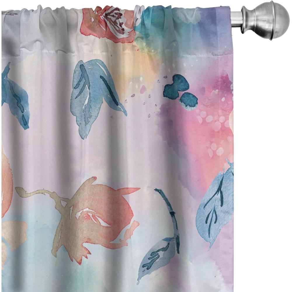 imageAmbesonne Flower Print Curtains Blurry Effect Spring Blossoms Floral Branches Vintage Romance Window Treatments 2 Panel Set for Living Room Bedroom Pair of 28 x 95 Rose Pink and Fern GreenSalmon Peach Multicolor