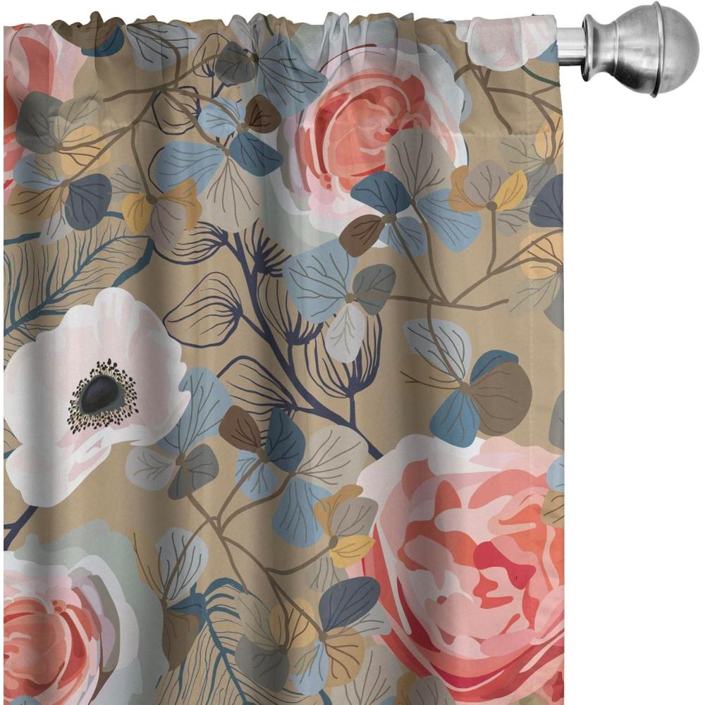 imageAmbesonne Flower Print Curtains Blurry Effect Spring Blossoms Floral Branches Vintage Romance Window Treatments 2 Panel Set for Living Room Bedroom Pair of 28 x 95 Rose Pink and Fern GreenDark Tan Coral Blue Grey