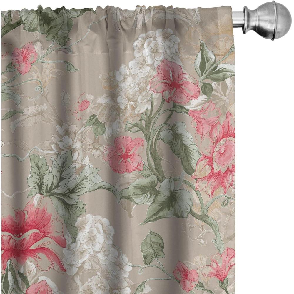 imageAmbesonne Flower Print Curtains Blurry Effect Spring Blossoms Floral Branches Vintage Romance Window Treatments 2 Panel Set for Living Room Bedroom Pair of 28 x 95 Rose Pink and Fern GreenReseda Green Dark Coral