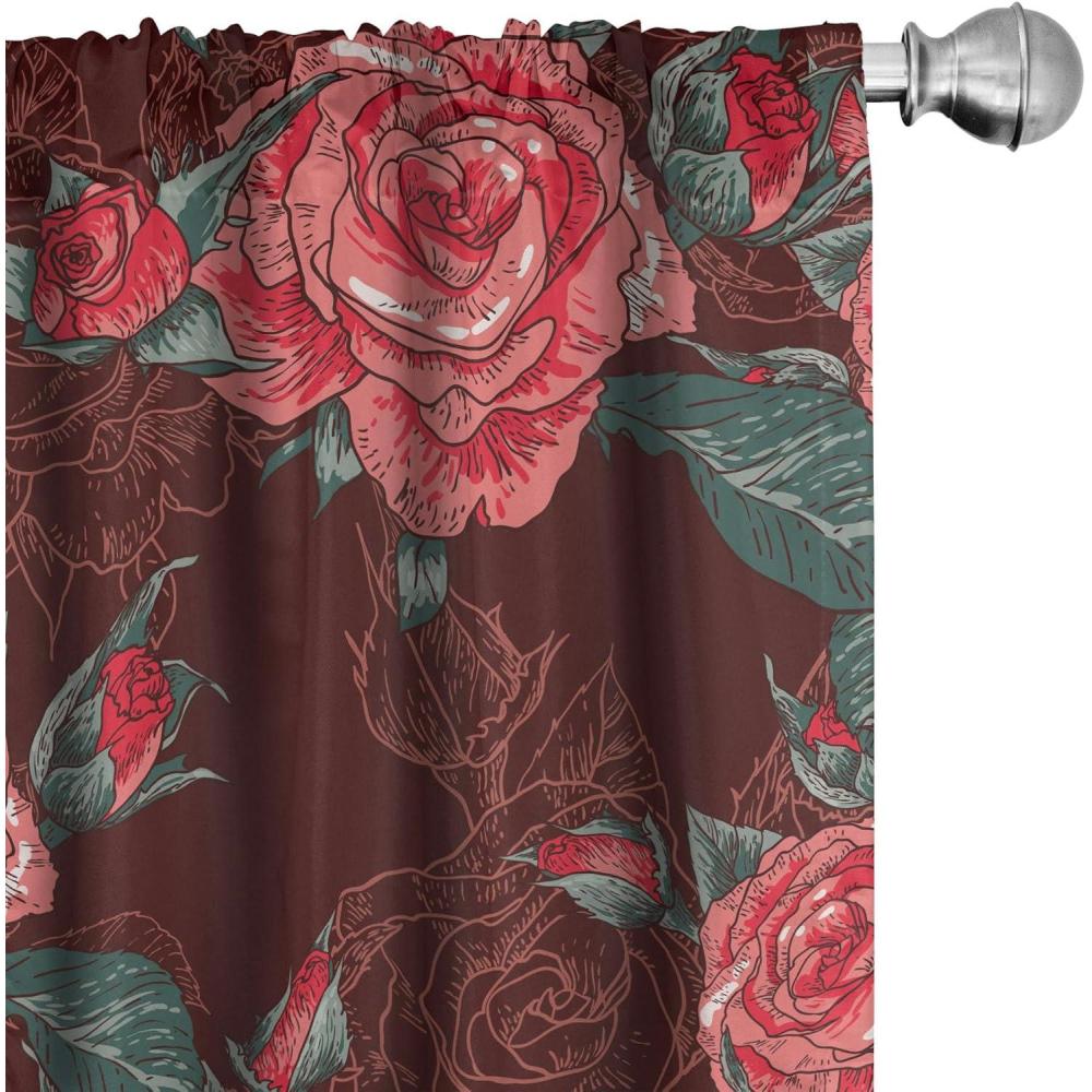 imageAmbesonne Flower Print Curtains Blurry Effect Spring Blossoms Floral Branches Vintage Romance Window Treatments 2 Panel Set for Living Room Bedroom Pair of 28 x 95 Rose Pink and Fern GreenBurgundy Coral Green