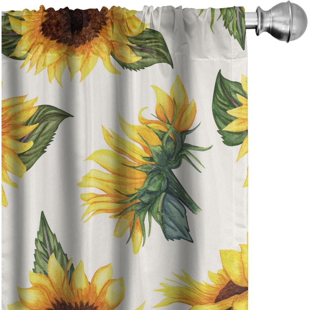 imageAmbesonne Nature Curtains Repetitive Sunflowers Leaves Floral Art on a Plain Background Window Treatments 2 Panel Set for Living Room Bedroom Pair of  28 x 84 Earth Yellow and Olive GreenEarth Yellow and Olive Green