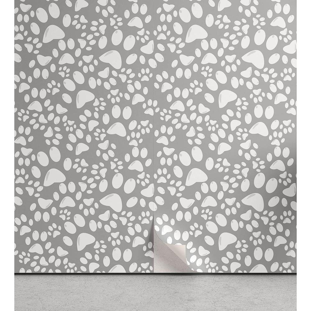 imageAmbesonne Paw Print Peel amp Stick Wallpaper for Home Greyscale Design Repetition of Irregular Order Dog Foot Mark Puppies SelfAdhesive Living Room Kitchen Accent 13 x 100 Pale Taupe and White