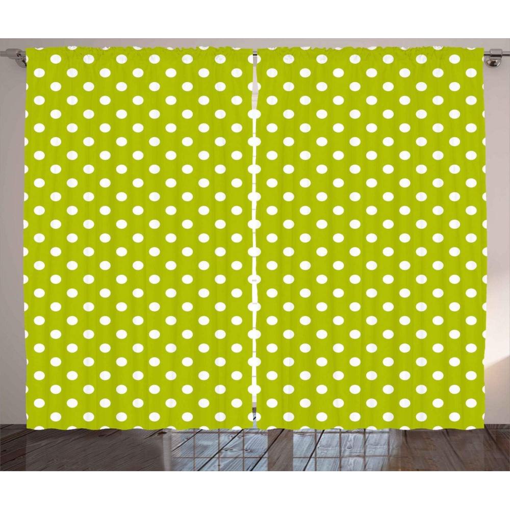 imageAmbesonne Retro Curtains Vintage Old Fashioned 60s 70s Inspired Polka Dots Pop Art Style Art Print Living Room Bedroom Window Drapes 2 Panel Set 108 X 84 Lime Green and White