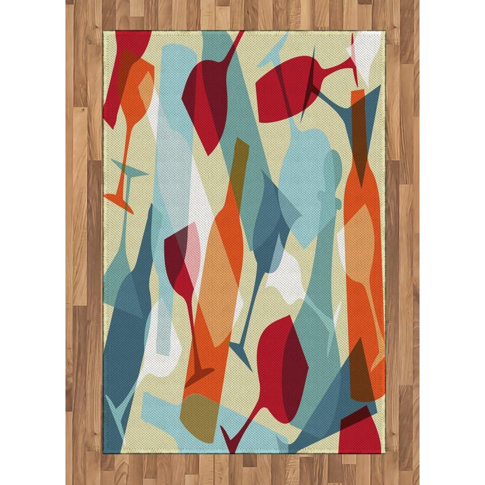 imageAmbesonne Wine Area Rug Modern Design Colorful Silhouettes of Glasses Bottles Fun Party Flat Woven Accent Rug for Living Room Bedroom Dining Room 4 X 5 7 Pale Blue Ruby Orange