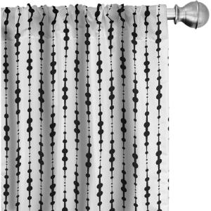 Ambesonne Abstract 2 Panel Curtain Set, Monochrome Lines and Dots Abstract Image Geometrical Elements Oval Shapes, Window Treatment Living Room Bedroom Decor, Pair of – 28″ x 95″, Black and White