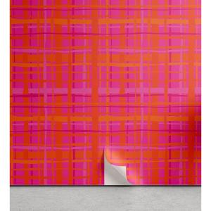Ambesonne Abstract Peel & Stick Wallpaper for Home, Plaid Pattern Inspired Hand Drawn Vertical and Horizontal Stripes, Self-Adhesive Living Room Kitchen Accent, 13″ x 72″, Hot Pink and Burnt Orange