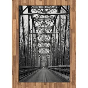 Ambesonne Black and White Area Rug, Road Through Bridge Tunnel Urban City and Modern Architecture Image, Flat Woven Accent Rug for Living Room Bedroom Dining Room, 4′ X 5′ 7″, Black White Grey