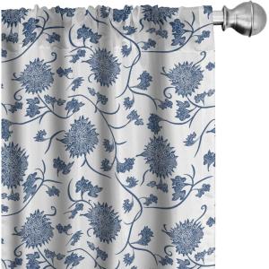 Ambesonne Blue Curtains, Chinese Floral Garden Pattern Nature Inspirations with Traditional Ornament Design, Window Treatments 2 Panel Set for Living Room Bedroom, Pair of – 28″ x 84″, White Blue