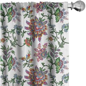 Ambesonne Floral Curtains, Vintage Style Ornamental Flower Motifs Flourishing Romantic Spring Leaves Art, Window Treatments 2 Panel Set for Living Room Bedroom, Pair of – 28″ x 84″, Multicolor(Multi Color)