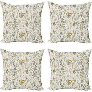 Ambesonne Floral Decorative Throw Pillow Case Pack of 4, Vintage Garden Plants Herbs Flowers Botanical Classic Design, Cushion Cover for Couch Living Room Car, 20″, Reseda Green Beige(18″ x 18″ (Pack of 4))