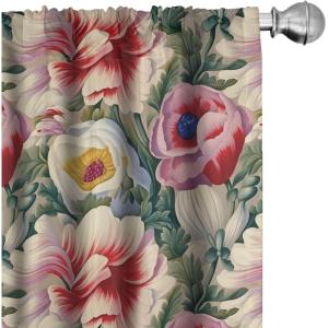 Ambesonne Flower Print Curtains, Blurry Effect Spring Blossoms Floral Branches Vintage Romance, Window Treatments 2 Panel Set for Living Room Bedroom, Pair of – 28″ x 95″, Rose Pink and Fern Green(Reseda Green Pink and Ivory)