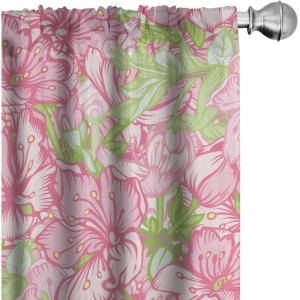 Ambesonne Flower Print Curtains, Blurry Effect Spring Blossoms Floral Branches Vintage Romance, Window Treatments 2 Panel Set for Living Room Bedroom, Pair of – 28″ x 95″, Rose Pink and Fern Green(Pink and Pastel Green)