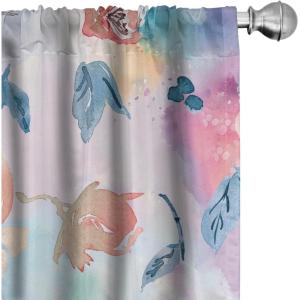 Ambesonne Flower Print Curtains, Blurry Effect Spring Blossoms Floral Branches Vintage Romance, Window Treatments 2 Panel Set for Living Room Bedroom, Pair of – 28″ x 95″, Rose Pink and Fern Green(Salmon Peach Multicolor)