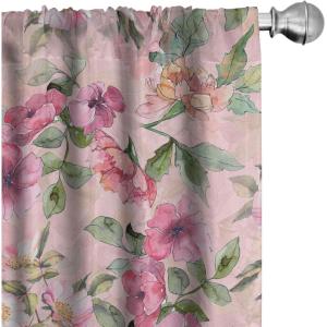 Ambesonne Flower Print Curtains, Blurry Effect Spring Blossoms Floral Branches Vintage Romance, Window Treatments 2 Panel Set for Living Room Bedroom, Pair of – 28″ x 95″, Rose Pink and Fern Green(Rose Pink and Fern Green)