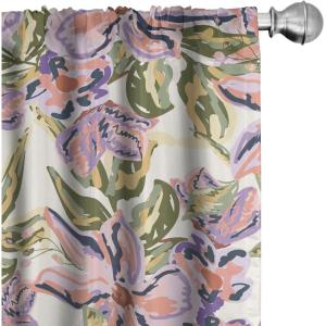 Ambesonne Flower Print Curtains, Blurry Effect Spring Blossoms Floral Branches Vintage Romance, Window Treatments 2 Panel Set for Living Room Bedroom, Pair of – 28″ x 95″, Rose Pink and Fern Green(Ivory and Multicolor)
