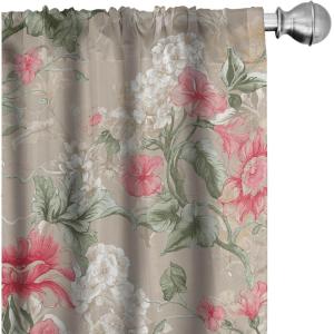 Ambesonne Flower Print Curtains, Blurry Effect Spring Blossoms Floral Branches Vintage Romance, Window Treatments 2 Panel Set for Living Room Bedroom, Pair of – 28″ x 95″, Rose Pink and Fern Green(Reseda Green Dark Coral)