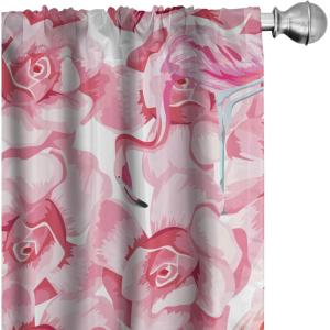 Ambesonne Flower Print Curtains, Blurry Effect Spring Blossoms Floral Branches Vintage Romance, Window Treatments 2 Panel Set for Living Room Bedroom, Pair of – 28″ x 95″, Rose Pink and Fern Green(Pink Salmon)