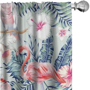 Ambesonne Flower Print Curtains, Blurry Effect Spring Blossoms Floral Branches Vintage Romance, Window Treatments 2 Panel Set for Living Room Bedroom, Pair of – 28″ x 95″, Rose Pink and Fern Green(Coral Rose Mint Green)
