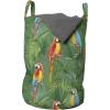 Ambesonne Jungle Laundry Bag, Green Rainforest Background with Colorful Parrot Birds Floral Summer Aloha, Hamper Basket with Handles Drawstring Closure for Laundromats, 13″ x 19″, Multicolor