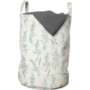 Ambesonne Floral Laundry Bag, Floral Pattern Moderate Essential Botanical Herbs Flower Plants Fresh Twigs Theme, Hamper Basket with Handles Drawstring Closure for Laundromats, 13″ x 19″, Green Cream
