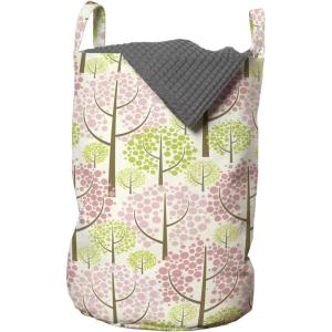 Ambesonne Tree Laundry Bag, Japanese Cherry Blossom Pattern with Abstract Composition Eastern Inspirations, Hamper Basket with Handles Drawstring Closure for Laundromats, 13″ x 19″, Pink Green White