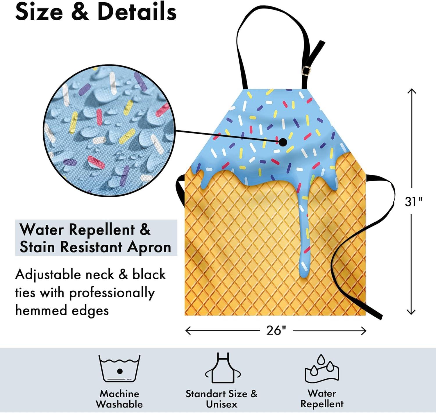 imageAmbesonne Ice Cream Apron Waffle Background with Sky Blue Flavor Yummy Summer Seasonal Design Unisex Kitchen Bib with Adjustable Neck for Cooking Gardening Adult Size Apricot