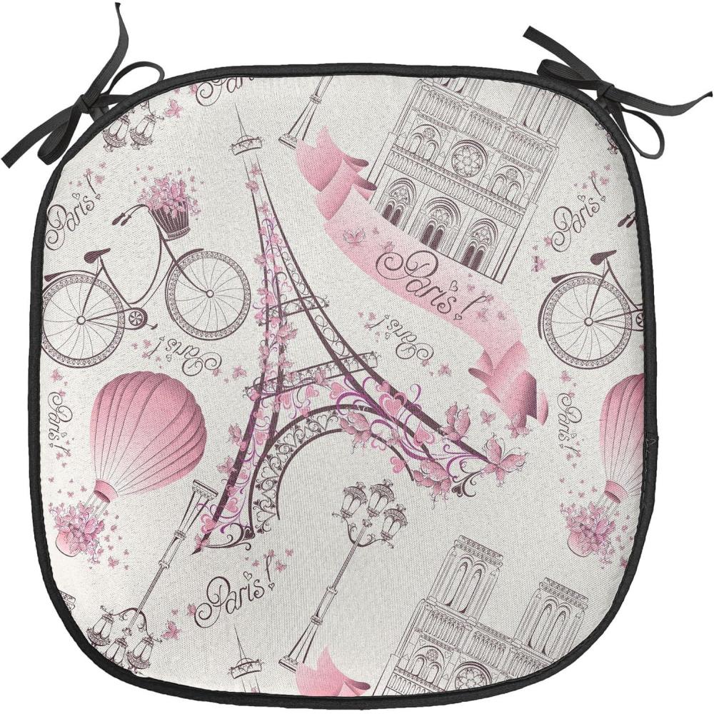 imageAmbesonne Pearls Chair Seating Cushion Set of 6 Bow Ties with Hearts Feminine Valentines Day Romantic Theme with Dotted Background AntiSlip Seat Padding for Kitchen amp Patio 16x16 Pink BlackRose Black White