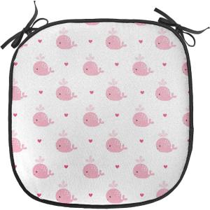 Ambesonne Pearls Chair Seating Cushion Set of 6, Bow Ties with Hearts Feminine Valentines Day Romantic Theme with Dotted Background, Anti-Slip Seat Padding for Kitchen & Patio, 16″x16″, Pink Black(White and Pink)