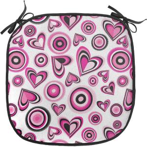 Ambesonne Pearls Chair Seating Cushion Set of 6, Bow Ties with Hearts Feminine Valentines Day Romantic Theme with Dotted Background, Anti-Slip Seat Padding for Kitchen & Patio, 16″x16″, Pink Black(Pink Black White)