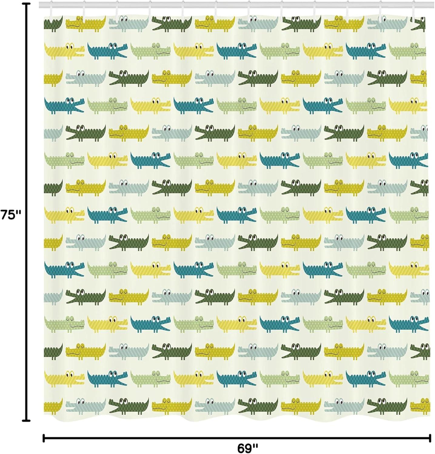 imageAmbesonne Animal Shower Curtain Crocodile Characters in Cartoon Style Funny Faces Animal Alligators Cloth Fabric Bathroom Decor Set with Hooks 69 W x 75 L Yellow Green Teal