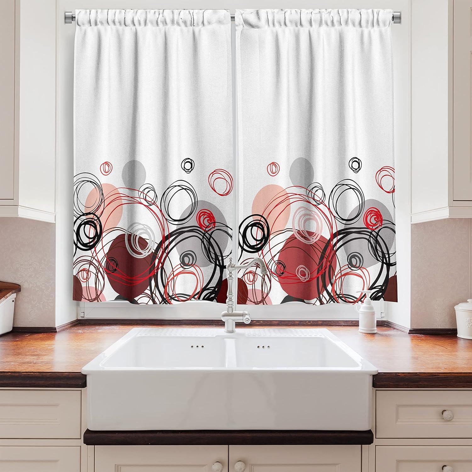 imageAmbesonne Cartoon Kitchen Curtains Parachute Landscape Mountain River Clouds Palm Trees Kids Nursery Image Landscape Window Drapes 2 Panel Set for Kitchen Cafe Decor 55 X 39 BlueBlack Grey