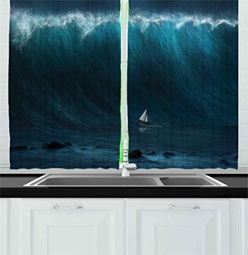 imageAmbesonne Cartoon Kitchen Curtains Parachute Landscape Mountain River Clouds Palm Trees Kids Nursery Image Landscape Window Drapes 2 Panel Set for Kitchen Cafe Decor 55 X 39 BlueBlue White