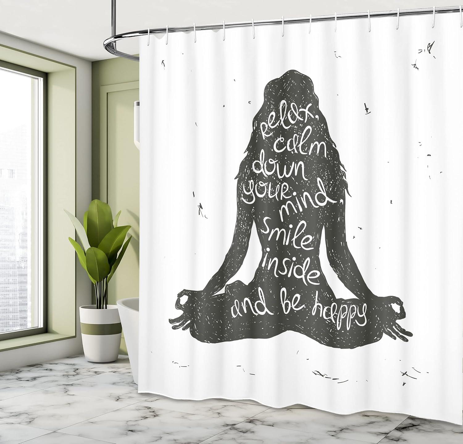 imageAmbesonne Feminine Shower Curtain Design in The Palace of The Cartoon Bathtub Cabinet Mirror Washroom Cloth Fabric Bathroom Decor Set with Hooks 69 W x 75 L Beige PinkGreen White