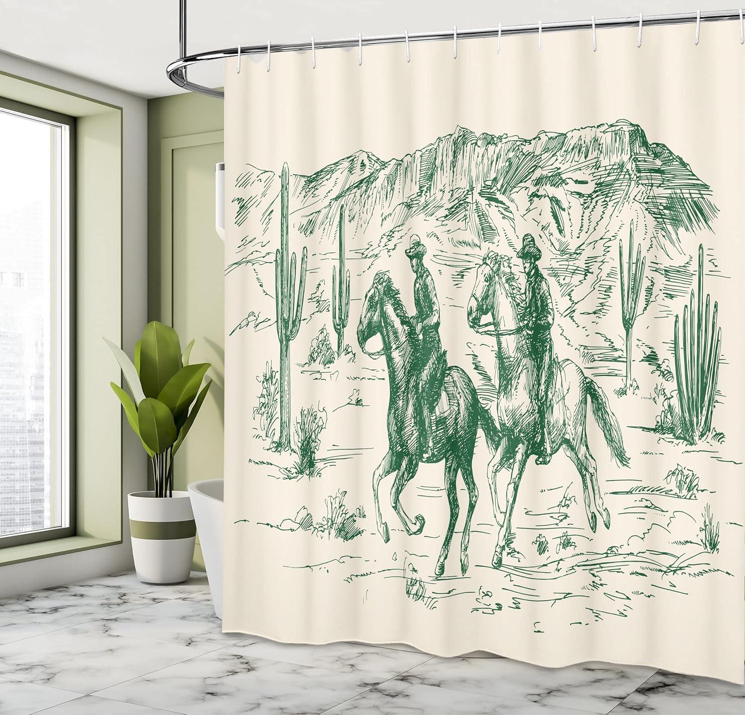 imageAmbesonne Feminine Shower Curtain Design in The Palace of The Cartoon Bathtub Cabinet Mirror Washroom Cloth Fabric Bathroom Decor Set with Hooks 69 W x 75 L Beige PinkJade Green