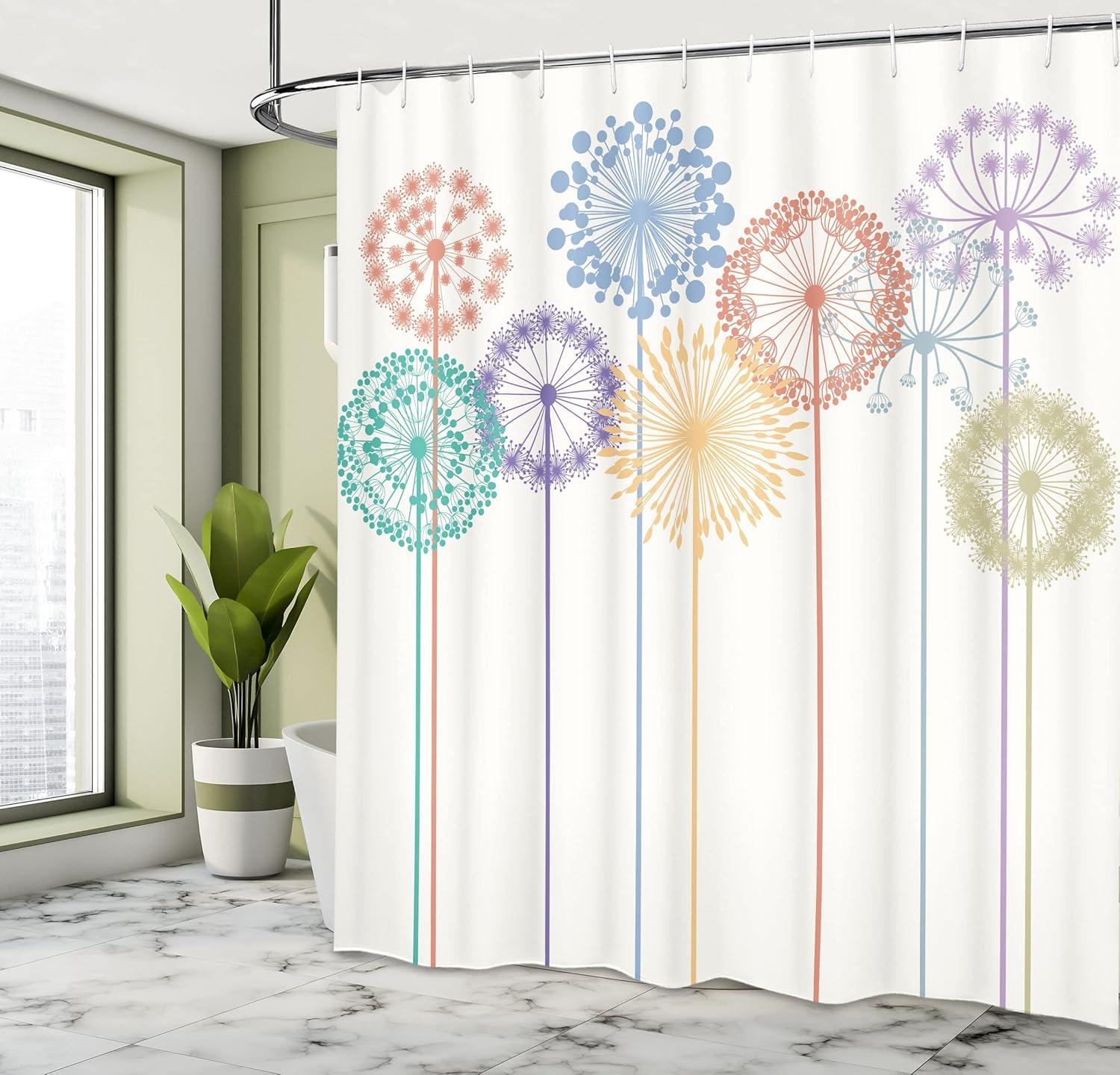 imageAmbesonne Feminine Shower Curtain Design in The Palace of The Cartoon Bathtub Cabinet Mirror Washroom Cloth Fabric Bathroom Decor Set with Hooks 69 W x 75 L Beige PinkDark Seafoam