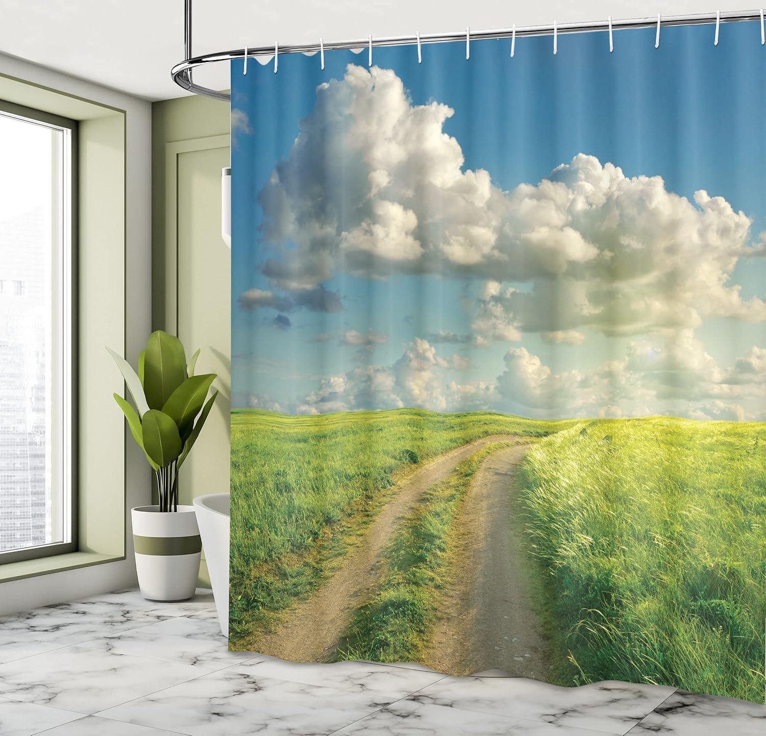 imageAmbesonne Feminine Shower Curtain Design in The Palace of The Cartoon Bathtub Cabinet Mirror Washroom Cloth Fabric Bathroom Decor Set with Hooks 69 W x 75 L Beige PinkLime Green
