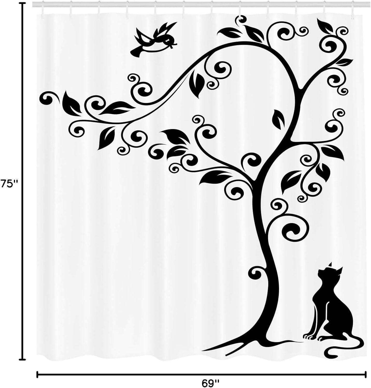 imageAmbesonne Feminine Shower Curtain Design in The Palace of The Cartoon Bathtub Cabinet Mirror Washroom Cloth Fabric Bathroom Decor Set with Hooks 69 W x 75 L Beige PinkWhite and Black