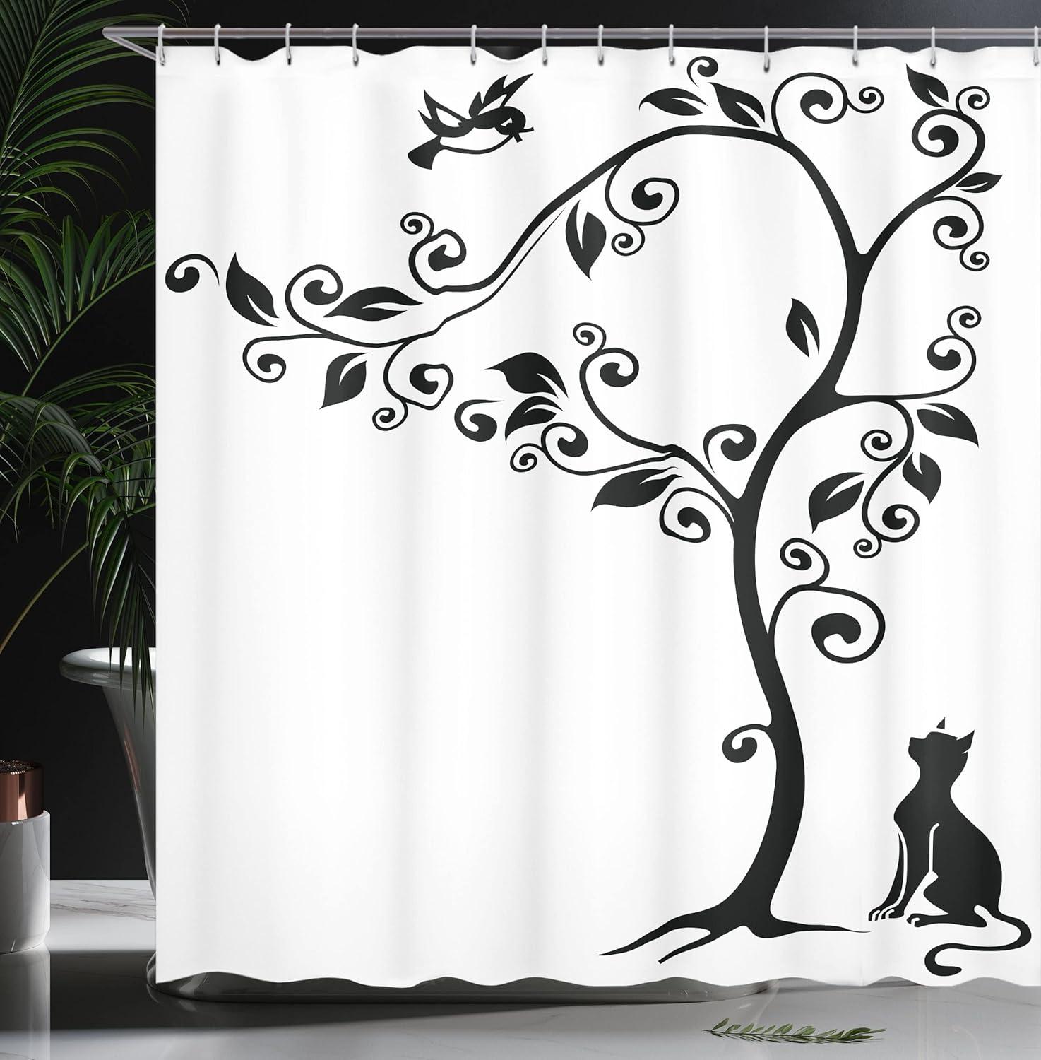 imageAmbesonne Feminine Shower Curtain Design in The Palace of The Cartoon Bathtub Cabinet Mirror Washroom Cloth Fabric Bathroom Decor Set with Hooks 69 W x 75 L Beige PinkWhite and Black