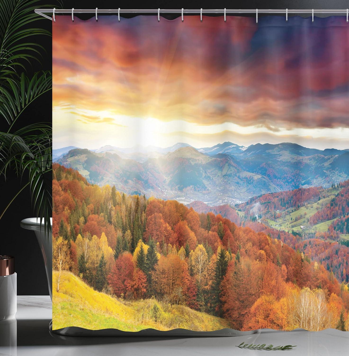 imageAmbesonne Feminine Shower Curtain Design in The Palace of The Cartoon Bathtub Cabinet Mirror Washroom Cloth Fabric Bathroom Decor Set with Hooks 69 W x 75 L Beige PinkYellow Orange