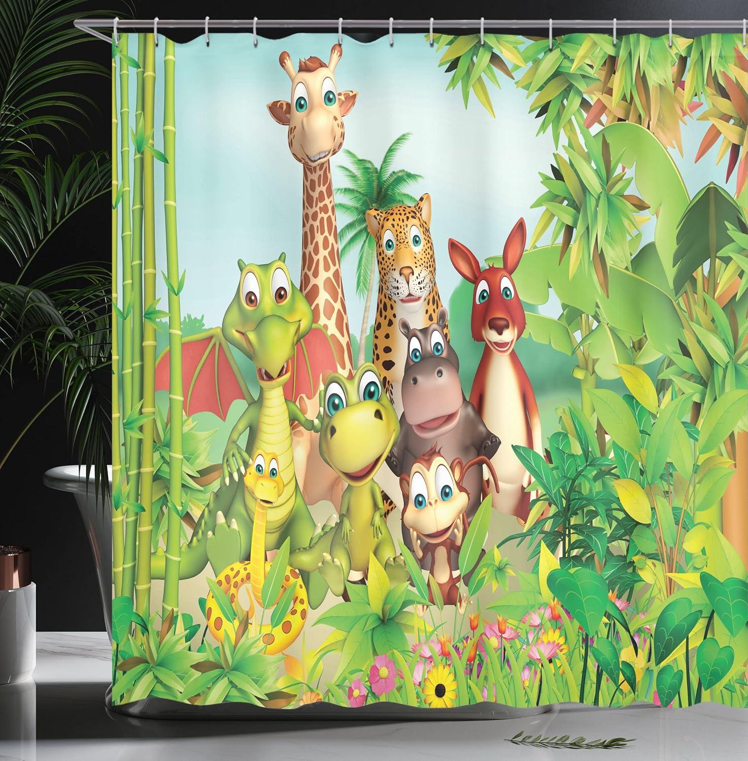 imageAmbesonne Feminine Shower Curtain Design in The Palace of The Cartoon Bathtub Cabinet Mirror Washroom Cloth Fabric Bathroom Decor Set with Hooks 69 W x 75 L Beige PinkGreen