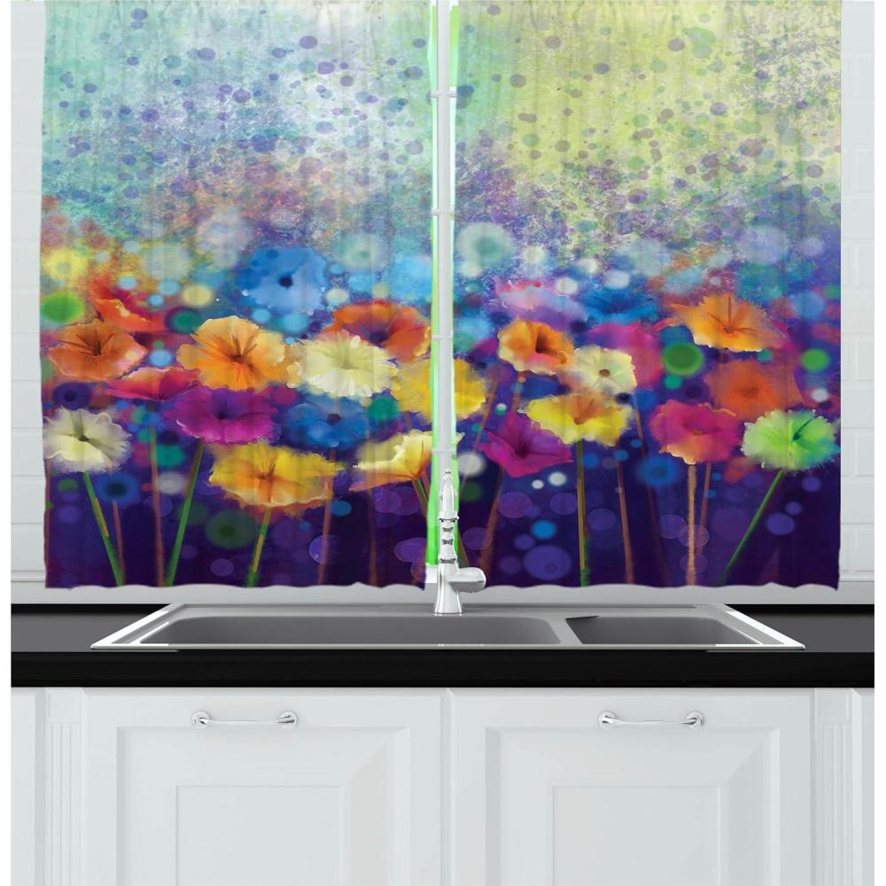 imageAmbesonne Cartoon Kitchen Curtains Parachute Landscape Mountain River Clouds Palm Trees Kids Nursery Image Landscape Window Drapes 2 Panel Set for Kitchen Cafe Decor 55 X 39 BluePurple Mint